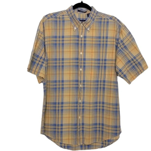 Izod Preppy Saltwater Short Sleeve Business Button Down Plaid Shirt Size M - Picture 1 of 7